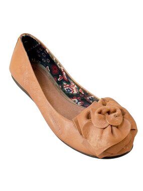 RAS Euforia Womens Tan Vintage Leather Ballet Flats Leather Rosette Size 39 US 9